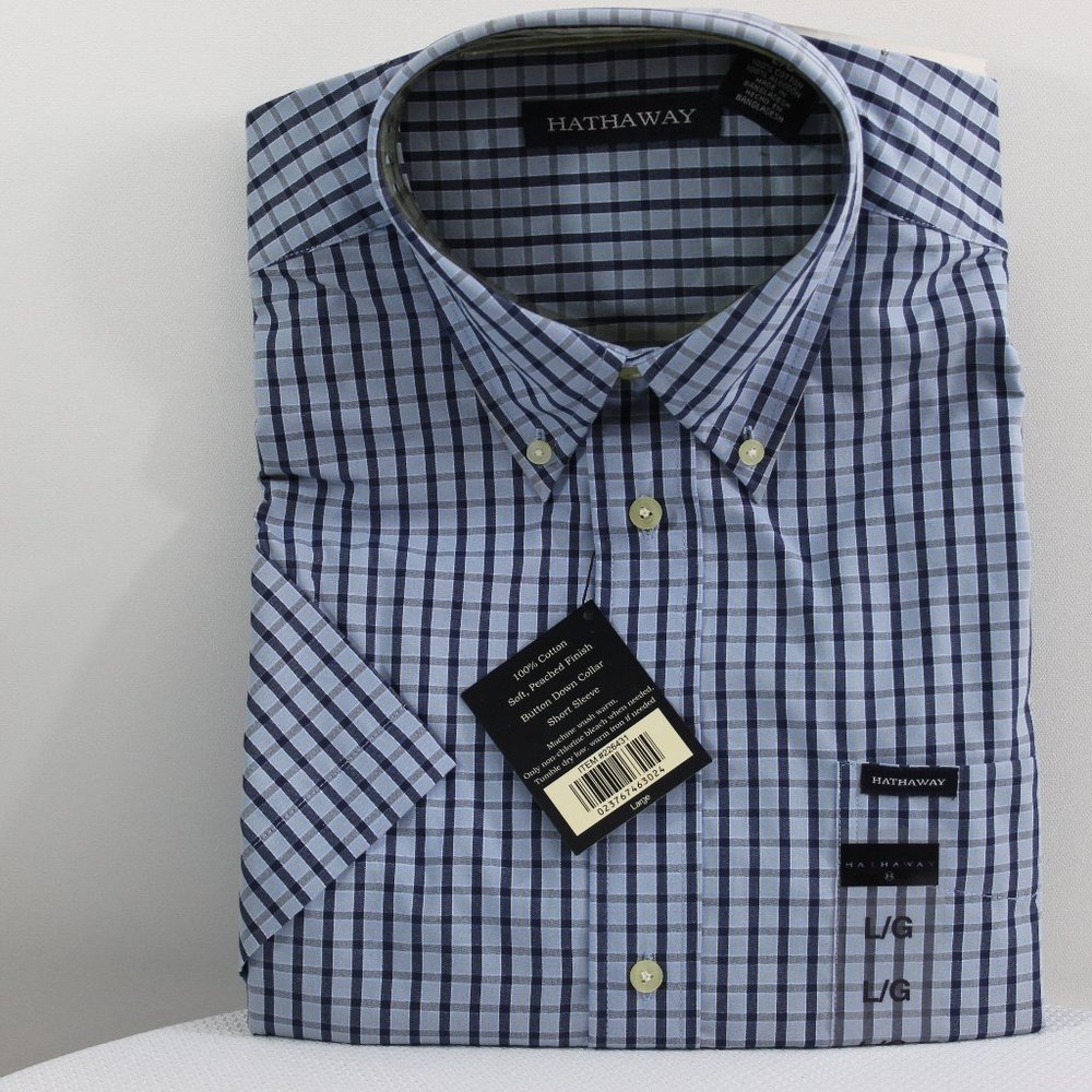 Men's Hathaway Short Sleeve Button Down Dress Shirt Checkered Pattern